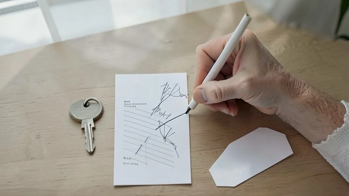 A middle-aged hand draws a protective line around abstract